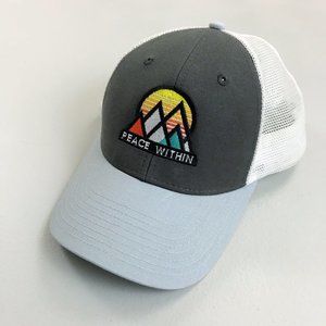 PEACE WITHIN Embroidered Trucker Hat Baseball Cap OS Namaste Mountain Sunset